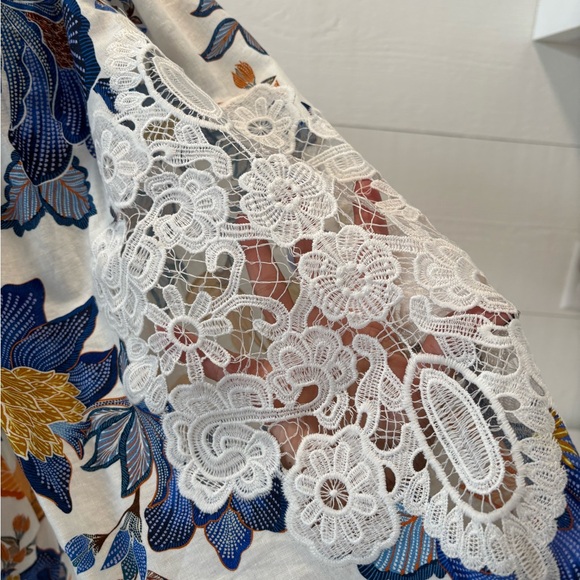 Farm Rio Floral Lace Trim Belted Romper Dress Size M - Picture 5 of 8